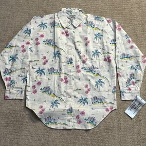 Style Impax Hawaiian Shirt Palm Tree Print Button Up Long Sleeve Top M‎